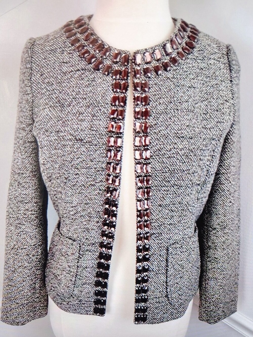 NWOT Dana Buchman 'Jeweled' Chocolate Brown Tweed Blazer Women's Size 16